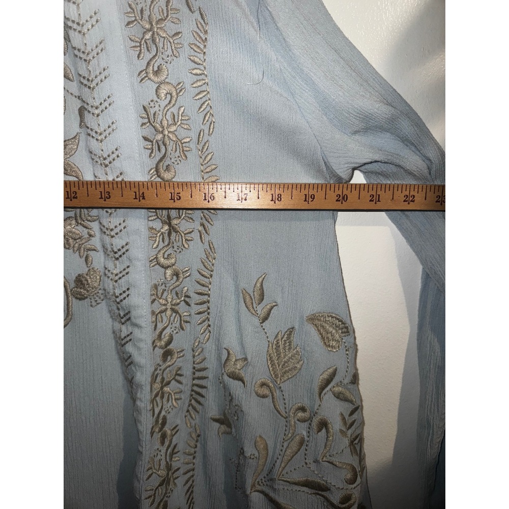 Sundance Embroidered Lace Trim Open Front Cardigan Blue Boho Medium - Picture 7 of 8